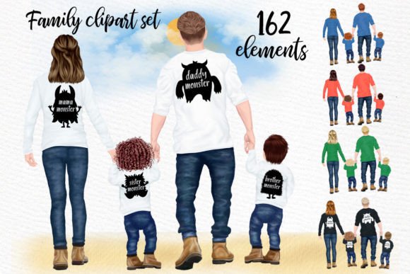 Family Clipart: Hand-Painted Dad, Mom & Children Illustrations