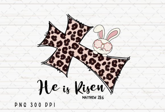 He is Risen Bible Cross Bunny Easter PNG for Faith-Based Design