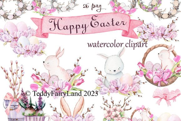 Watercolor Happy Easter Bunnies: Fresh Spring Design Assets