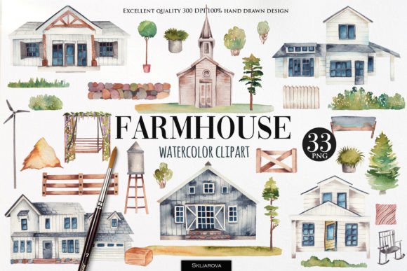 White Farmhouse Clipart: Rustic Charm for Modern Designs